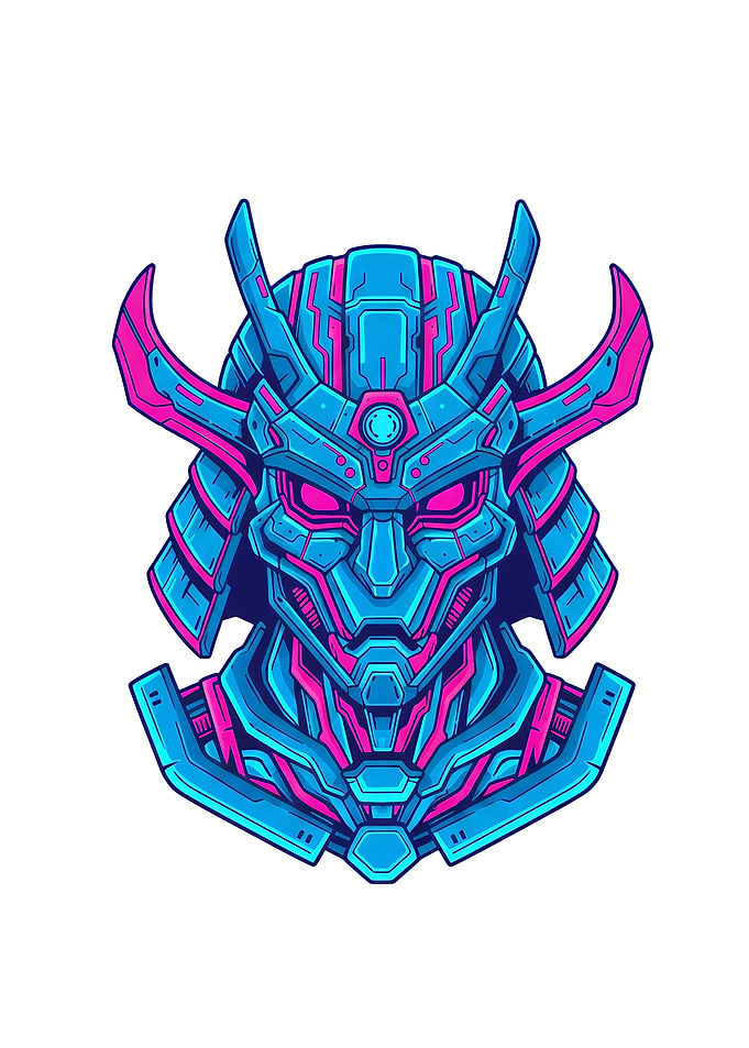 Cyberpunk Samurai Helmet Illustration