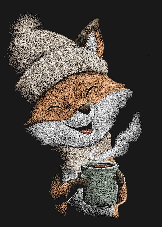 Cozy Fox with Hot Drink