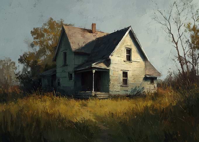 Old Farmhouse in Field Painting