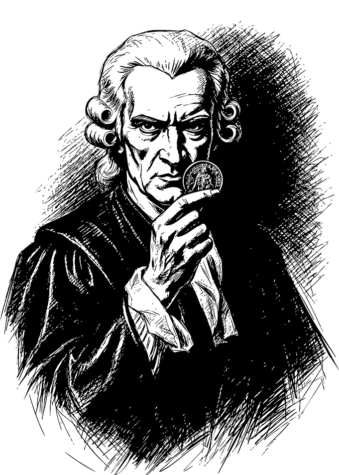 Immanuel Kant Holding Coin Illustration