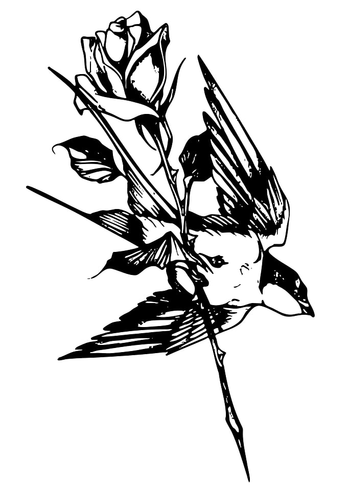 Bird and Rose Black and White