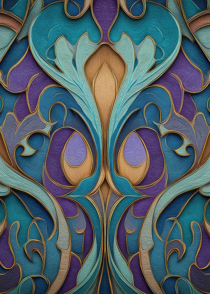 Abstract Floral Pattern with Gold Accents