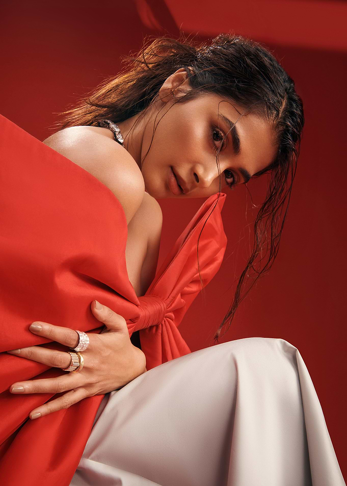 pooja in Red Fabric and Jewelry