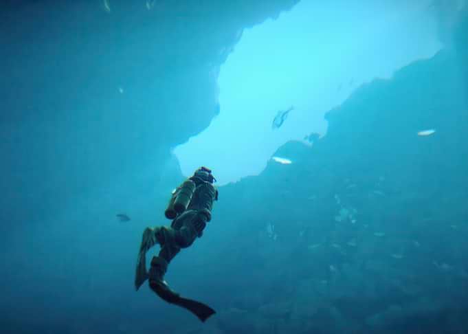 Diver in Blue Water
