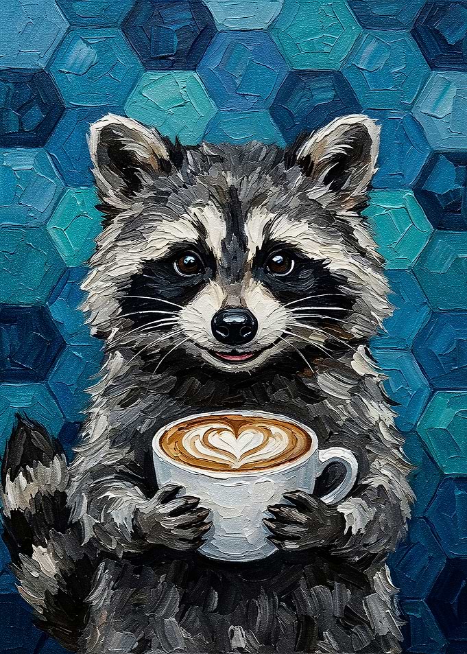 Raccoon with Coffee Painting