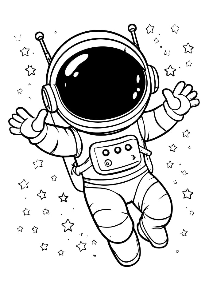 Cartoon Astronaut in Space Coloring Page