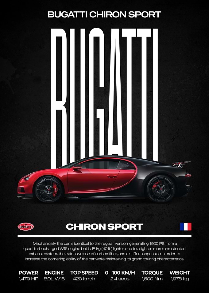 Bugatti Chiron Sport Car Poster