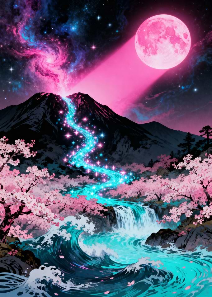 Pink Moon Fantasy Landscape