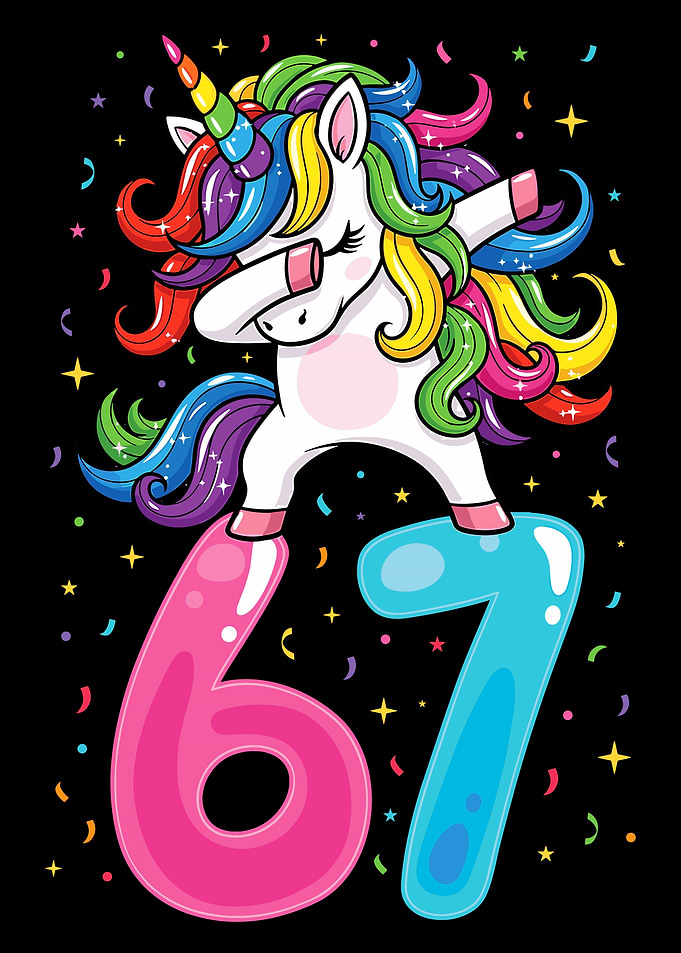 Dabbing Unicorn Poster, Rainbow Birthday Wall Art, Cheerful 6 7 Celebration Print