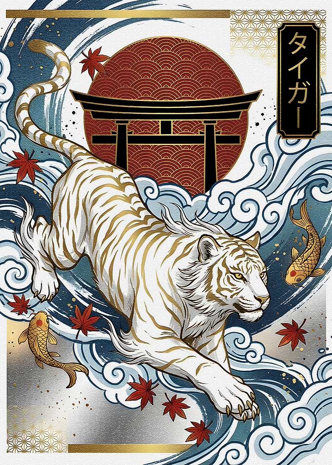 White Tiger Japanese Art