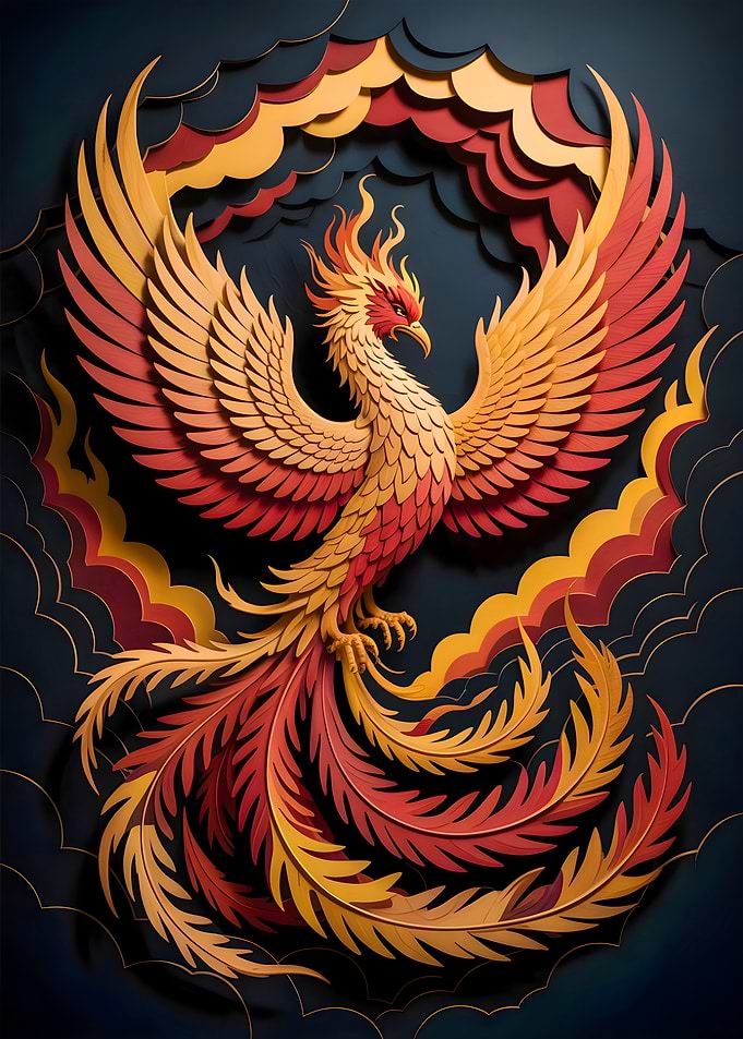 Phoenix Reborn: Layered Papercut Art of the Firebird – Mythical Fantasy Art