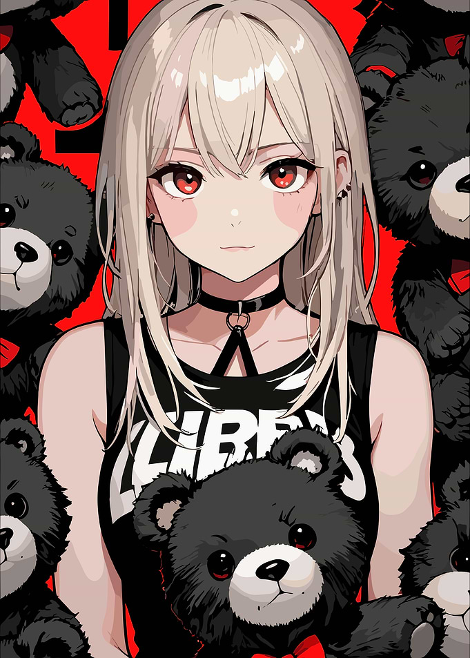 Anime Girl with Teddy Bears