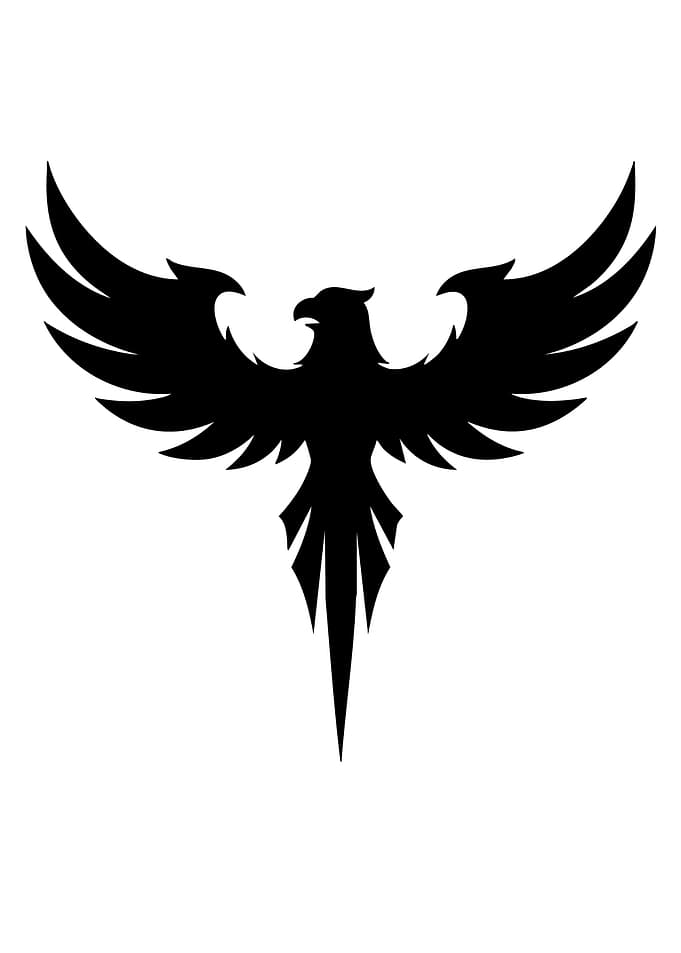 Black Phoenix Silhouette on White Background