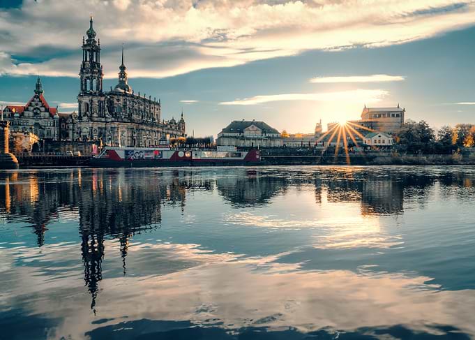Dresden Skyline Reflection at Sunset