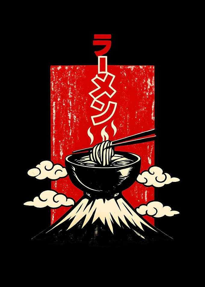 Ramen Bowl on Mountain Illustration