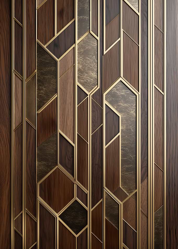 Geometric Art Deco Wood and Gold Pattern