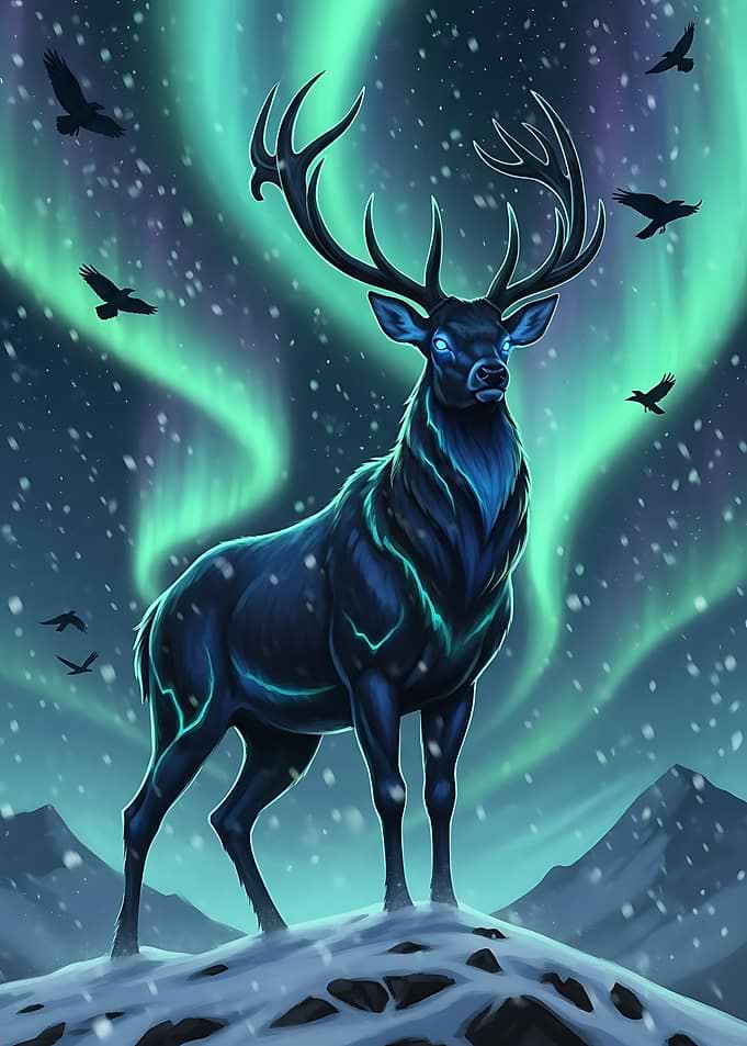 Mystical Deer Under Aurora Borealis