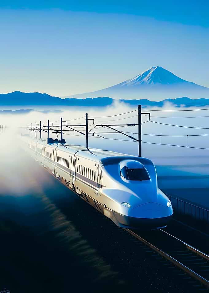 Japanese Bullet Train with Mount Fuji