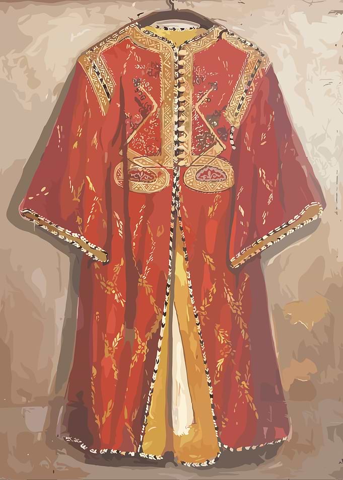 Red and Gold Ornamental Moroccan Robe