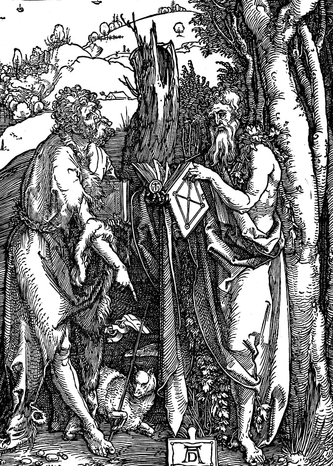 Saint John the Baptist and Saint Onuphrius Albrecht Durer Engraving