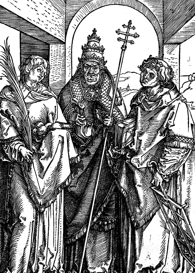 Saints Stephen, Sixtus and Lawrence Albrecht Durer Engraving