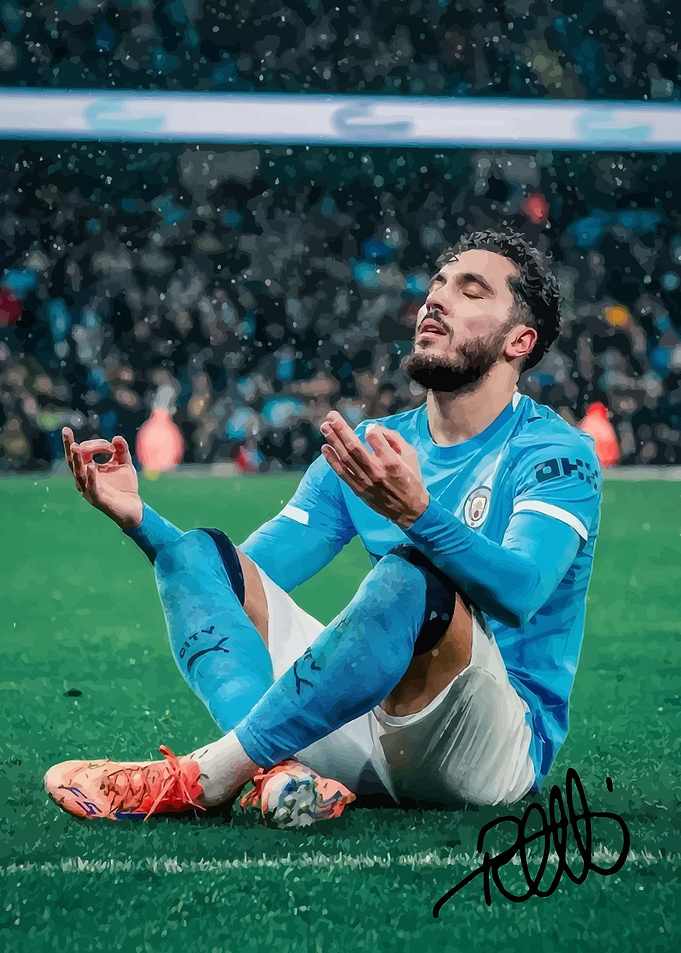 Soccer player in meditative pose