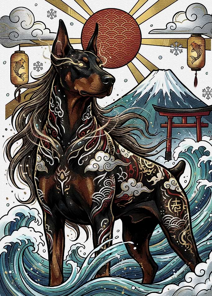Doberman Dog Japanese Art