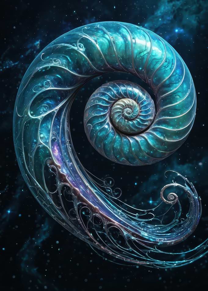 Galactic Nautilus — Luminous Spiral Shell Digital Art