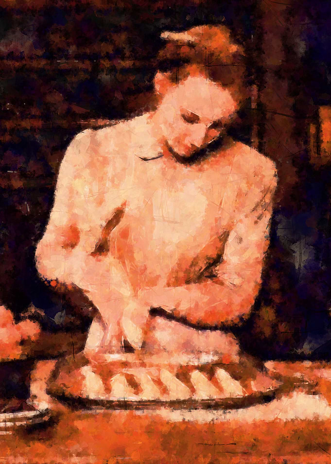 Woman Baking Pie Painting