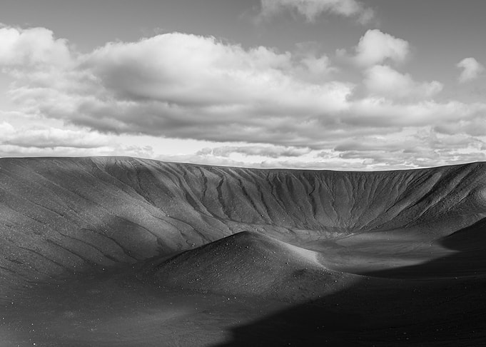 Monochrome Volcanic Crater Landscape