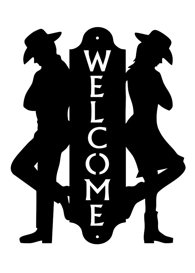 Welcome Sign with Cowboy Silhouettes