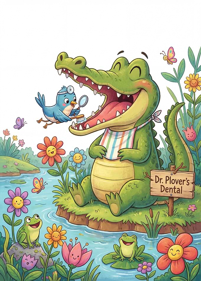 Alligator Dental Visit Cartoon Illustration