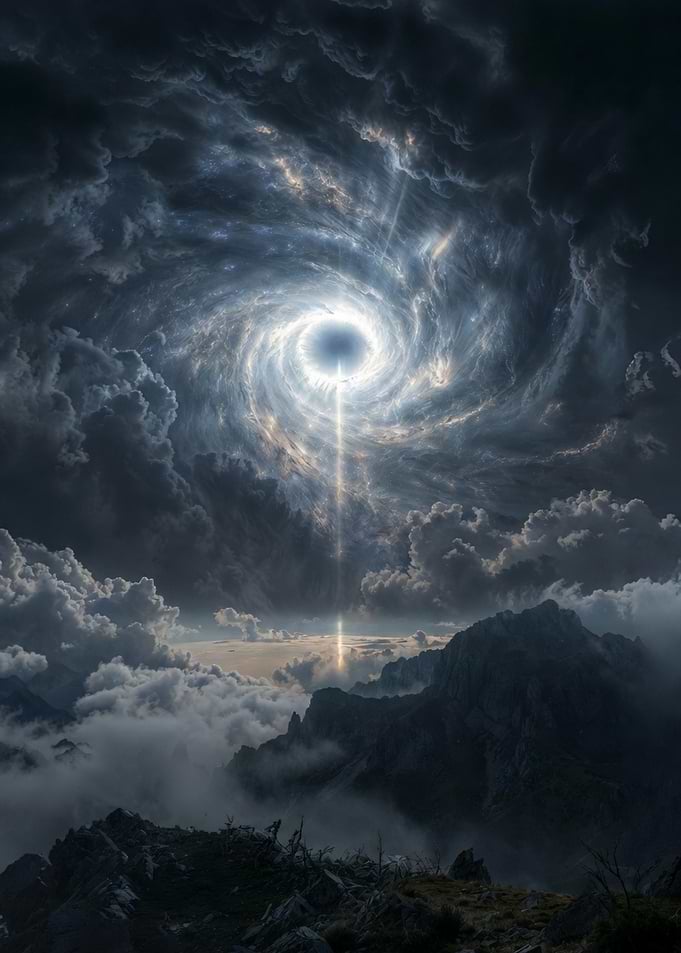 Dramatic Sky Vortex Over Mountains