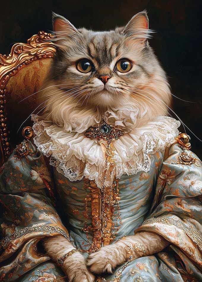 Regal Cat Portrait in Baroque Style