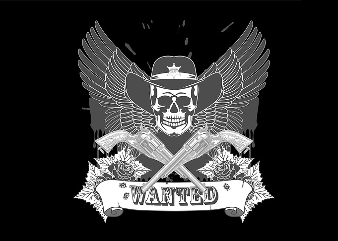 Wanted Cowboy Skull