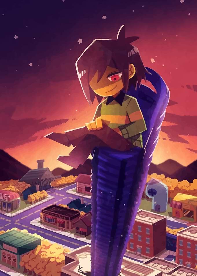 Kris Deltarune on a skyscraper