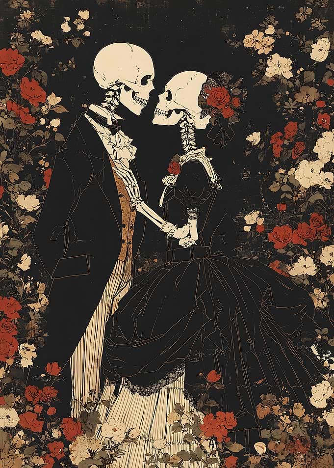 Skeletal Romance Amidst Roses