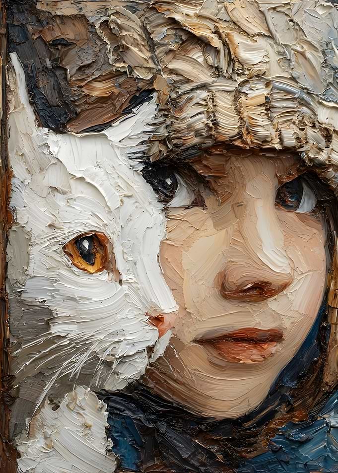 Girl and Cat Oil Painting Portrait