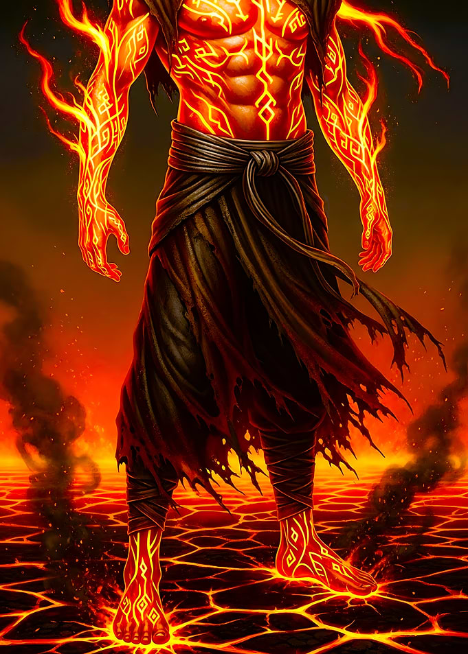 Fiery Figure on Lava Field