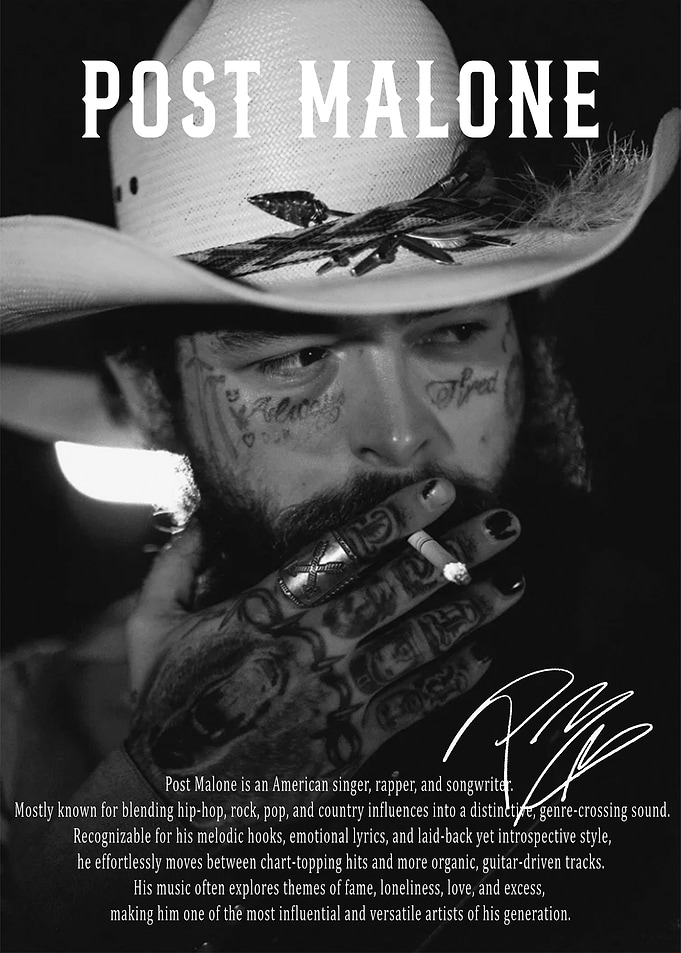 Post Malone Black and White Portrait