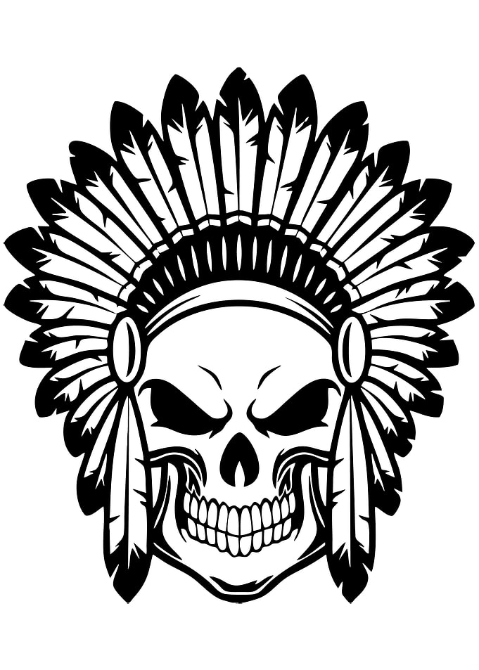 Skull with Native American Headdress