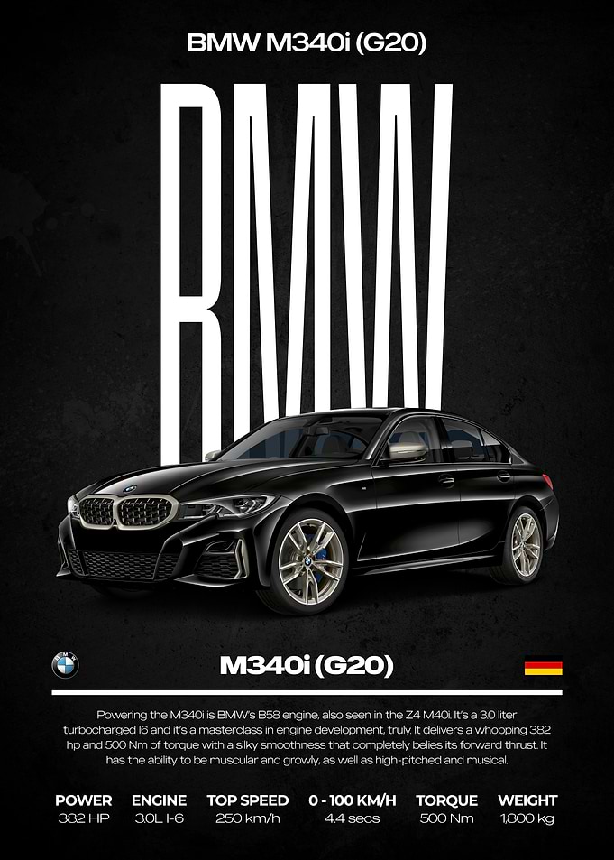 BMW M340i (G20) Car Poster