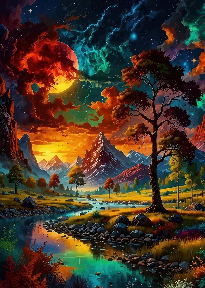Vibrant Mountain Landscape with River