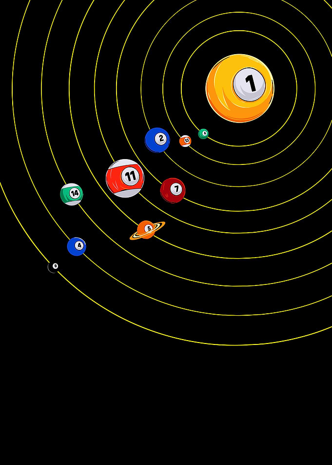 Solar System Billiard Balls Poster, Creative Space Wall Art, Science Pool Illustration Print