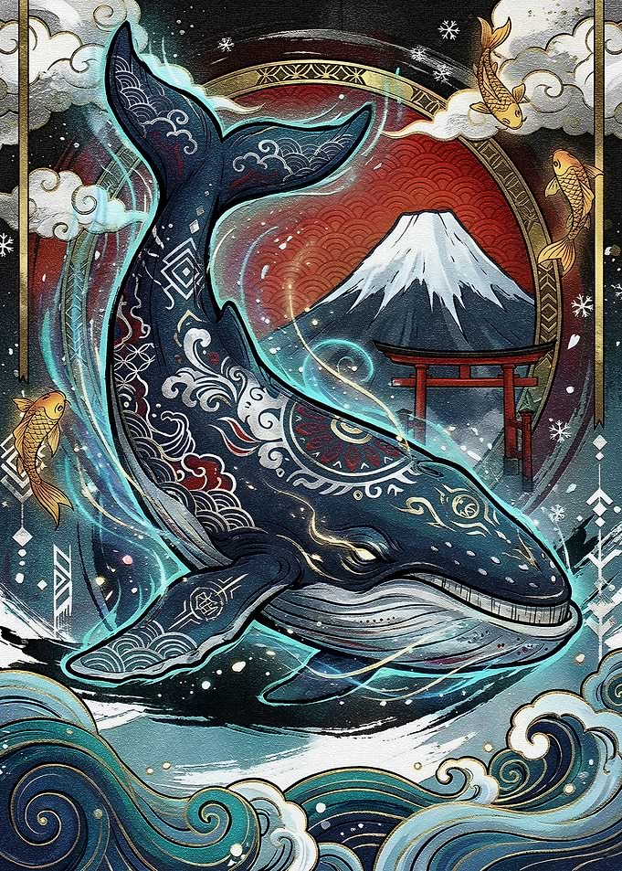Whale with Mount Fuji