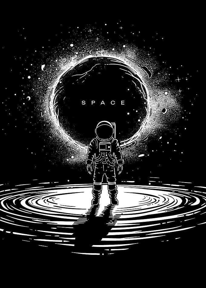 Astronaut in Space Black and White