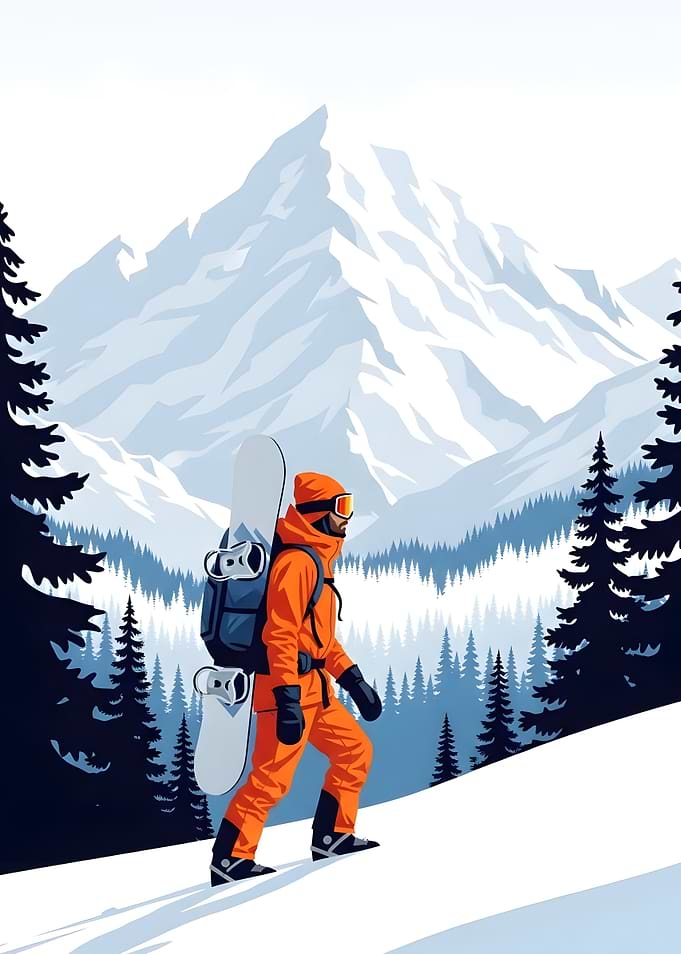 Snowboarder Ascending Mountain
