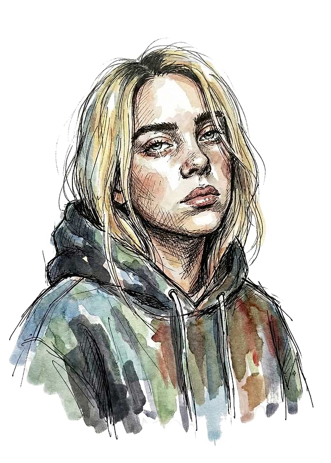 Billie Eilish Watercolor Portrait