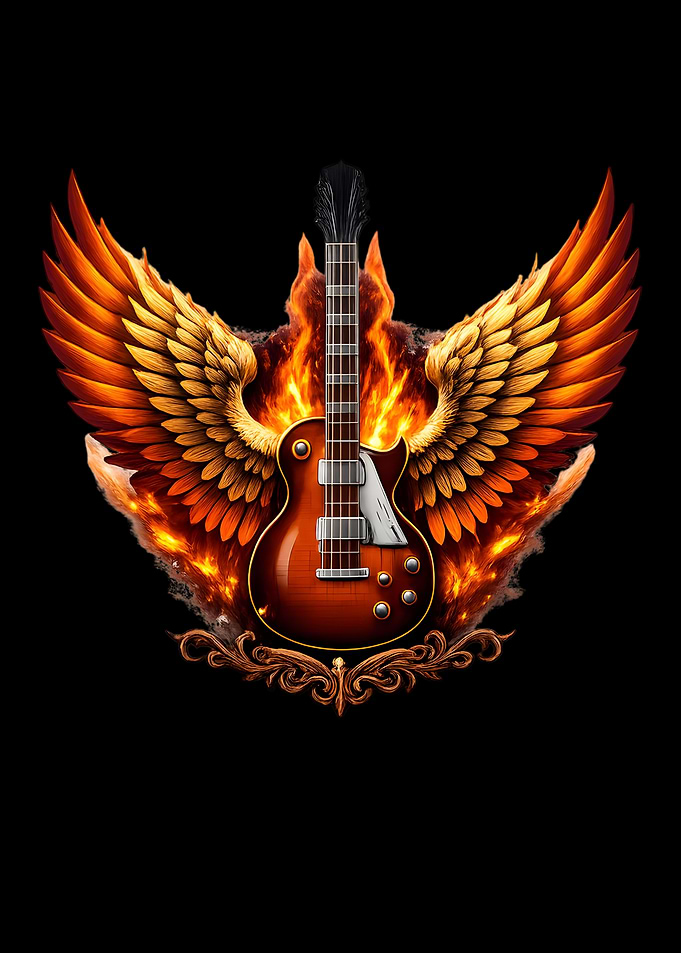 Flaming Guitar with Wings