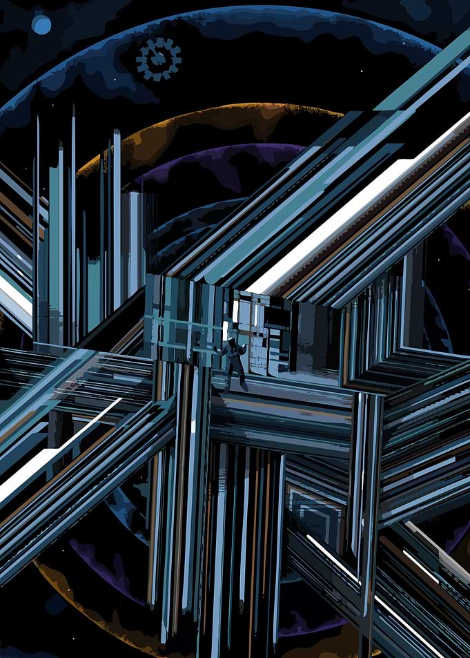 Abstract Space Station with Figure